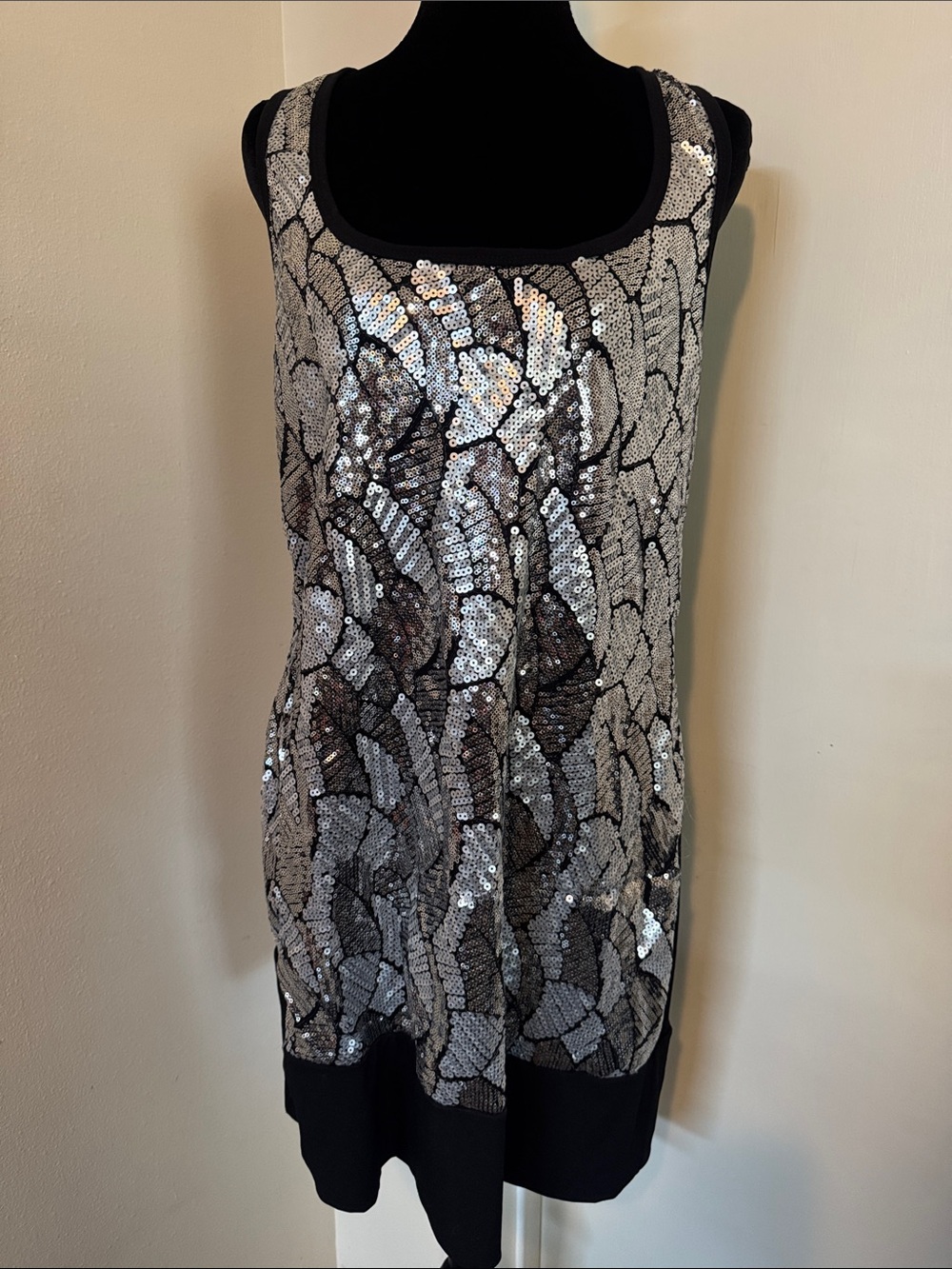 Vintage Moa Moa Shimmering Silver Sequin Geometric Shift Dress